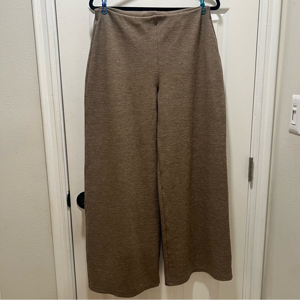 ZARA Textured Wide-Leg Pants | Women’s Size Large | Light Brown |